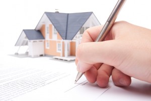Man confirm mortgage contract (estate agency client sign contract)