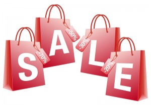 sale with red shopping bags, vector background