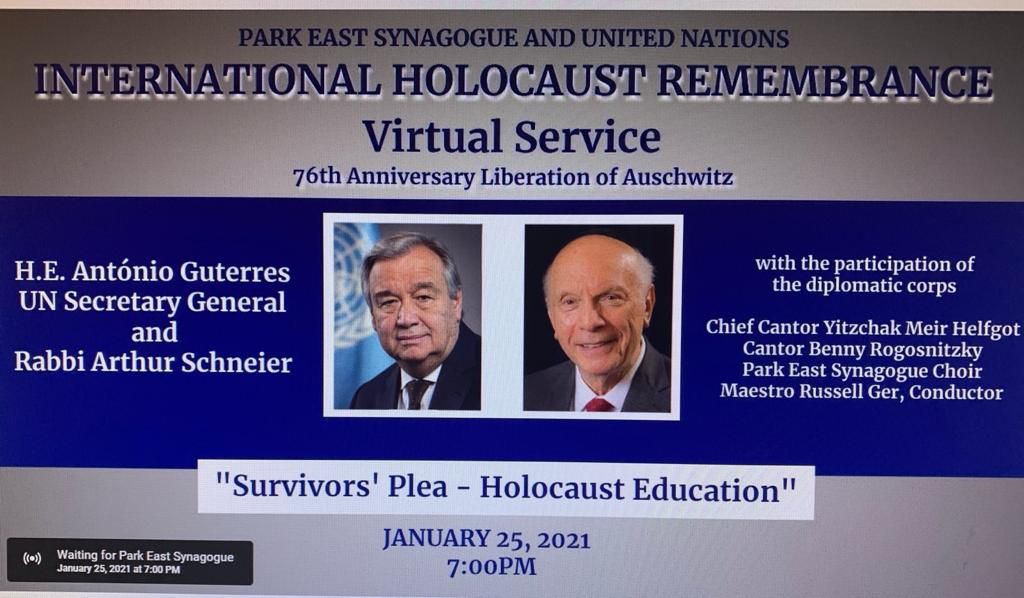 Participarea Reprezentantului Permanent al României la ONU, Ambasadorul Ion I. Jinga, la ceremonia de comemorare a Holocaustului, organizată de Sinagoga Park East din New York