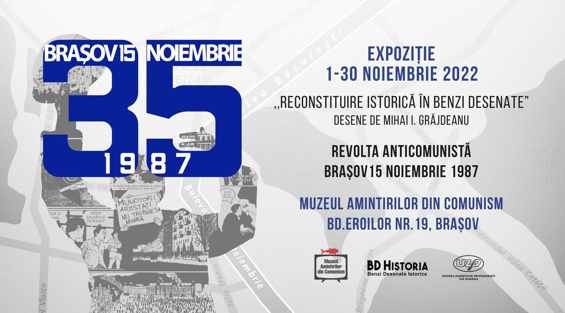 Muzeul Amintirilor din Comunism (MAdC) şi BD Historia aduc o nouă expoziție temporară în luna noiembrie, intitulată “Reconstituire istorică în benzi desenate – Revolta anticomunistă Braşov 15 Noiembrie 1987”
